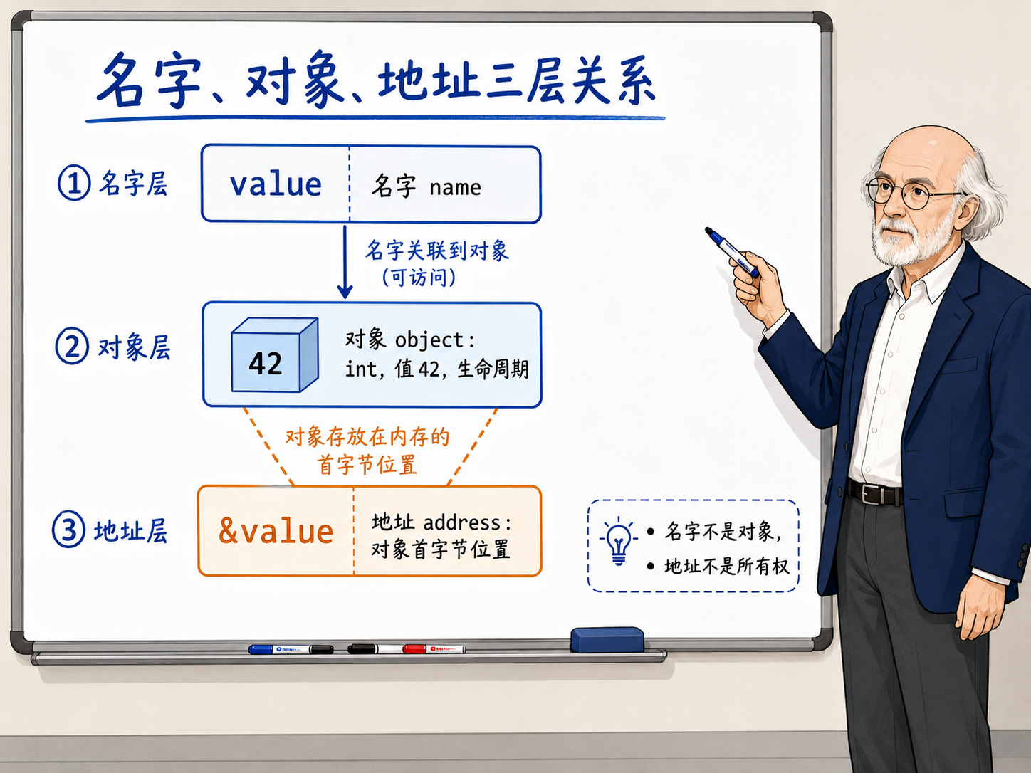 C++ 名字、对象、地址三层关系