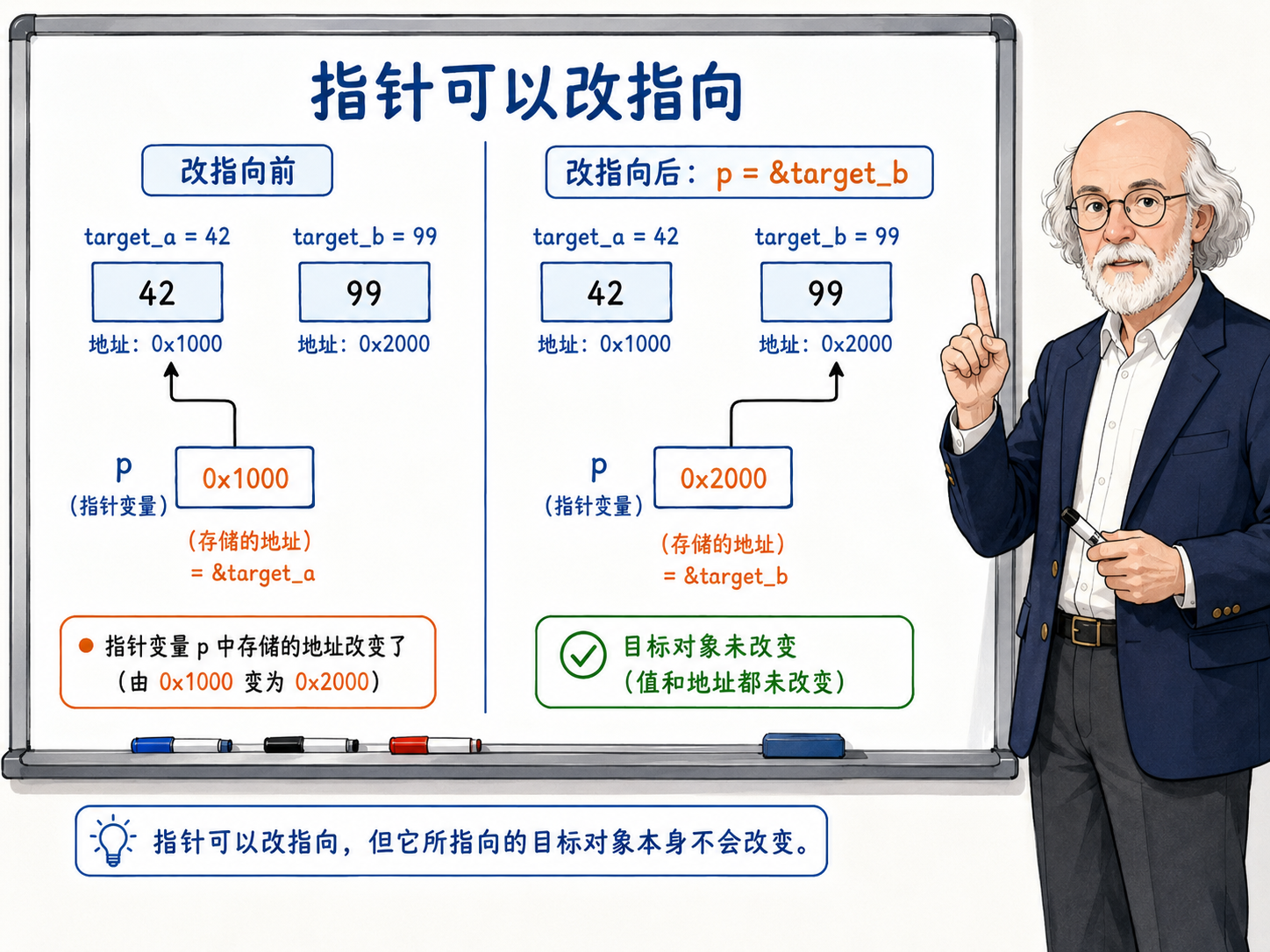 C++ 指针重新指向与目标对象