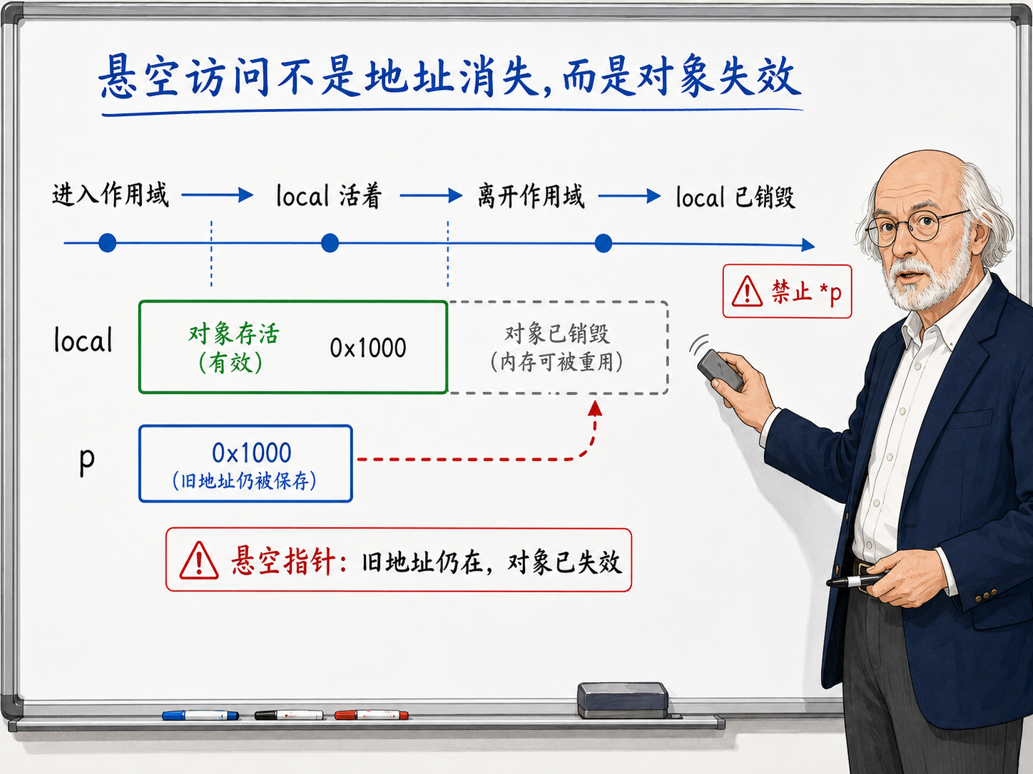 C++ 悬空指针的示意图