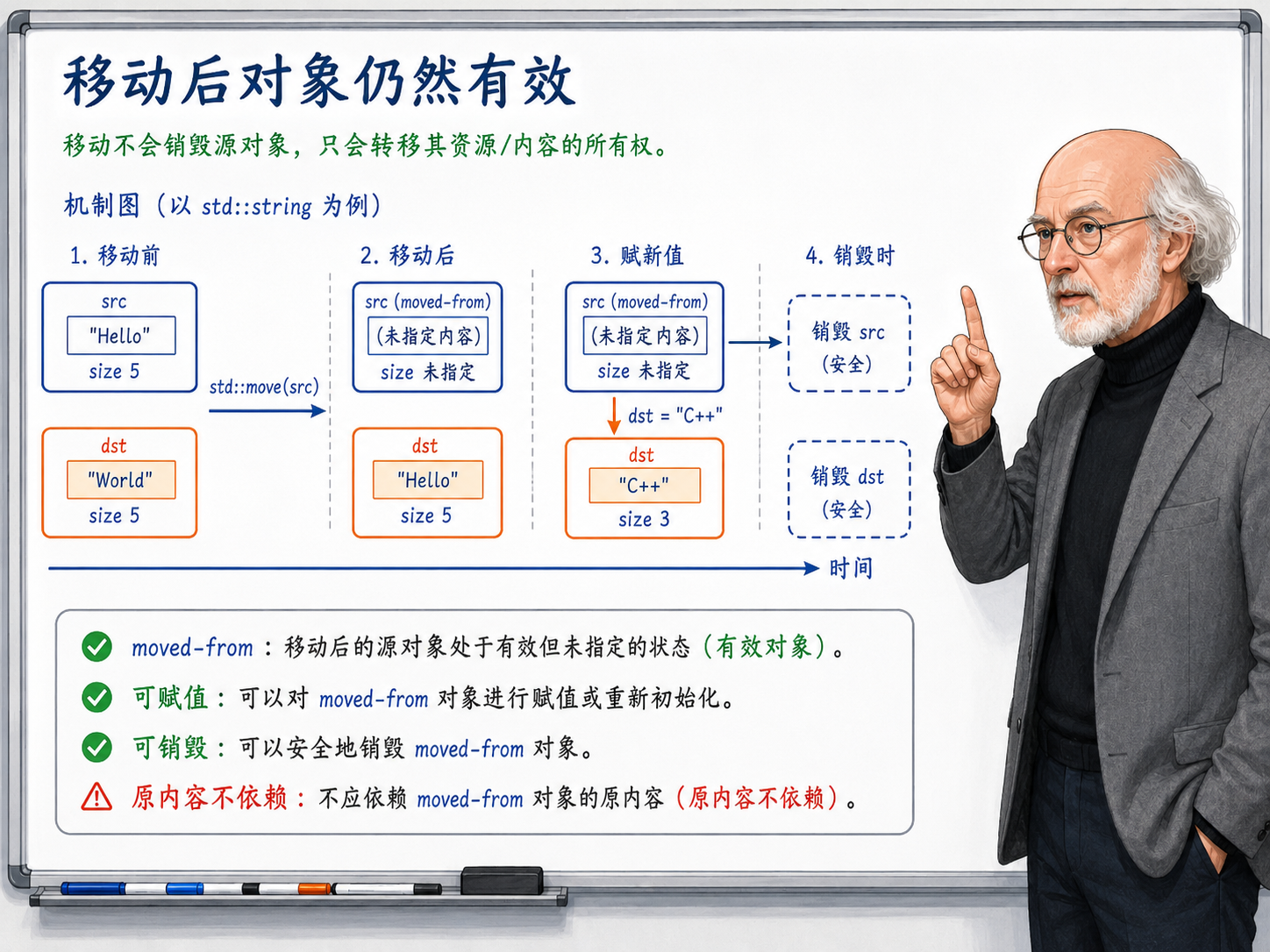 C++ 移动后对象仍然有效机制图