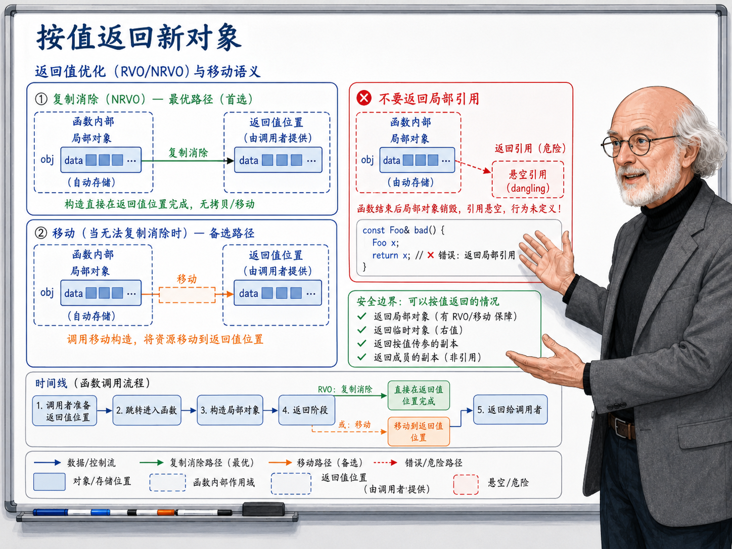 C++ 按值返回新对象时示意图