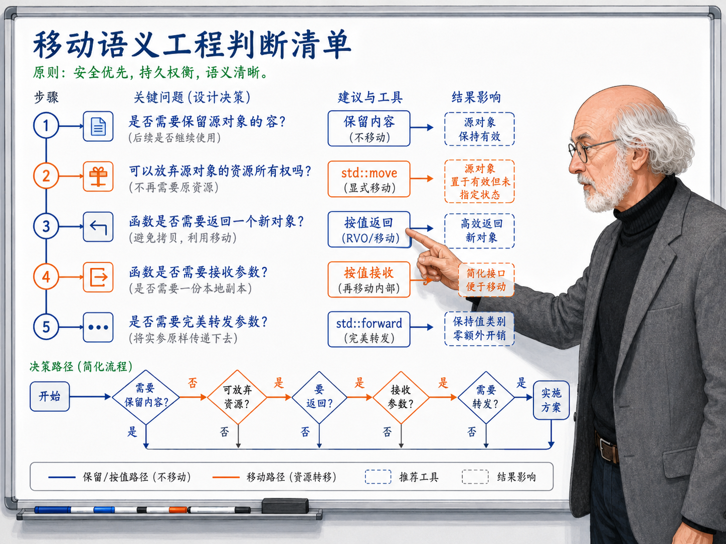 C++ 移动语义工程判断清单示意图