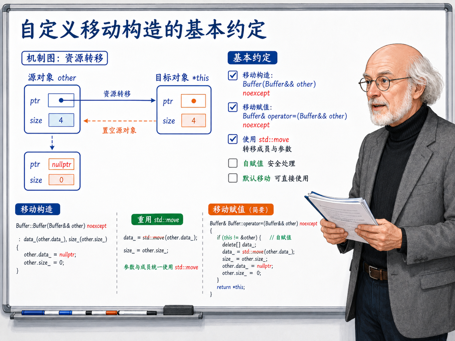 C++ 自定义移动构造的基本约定示意图