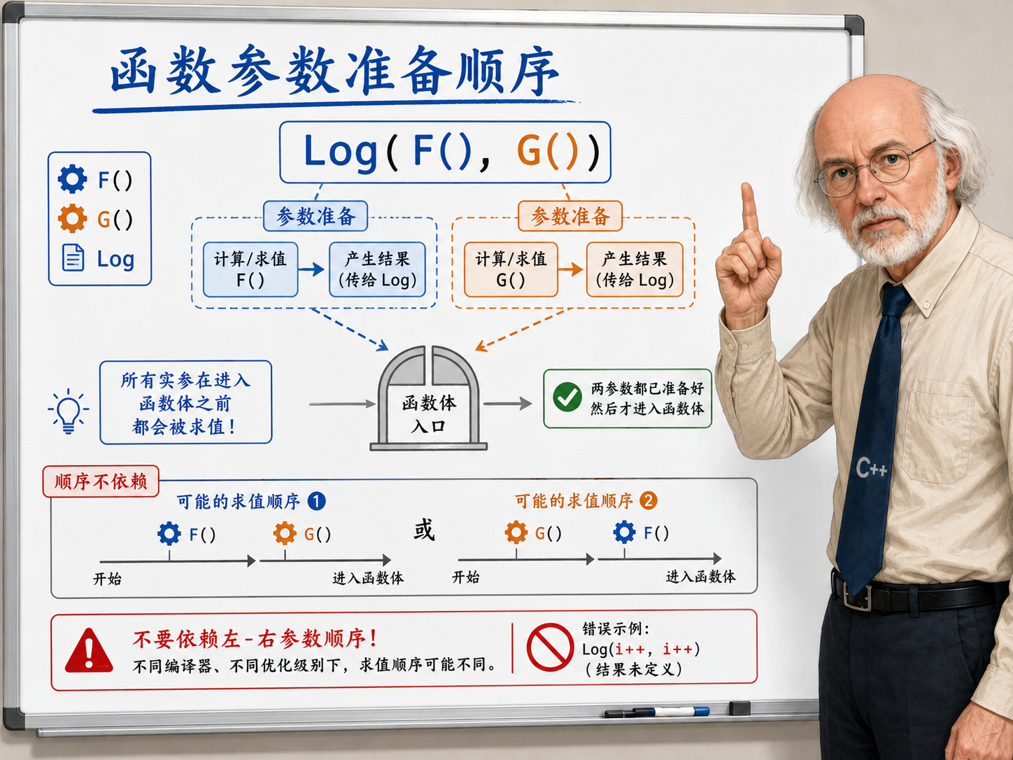 C++ 求值顺序解决谁先执行示意图