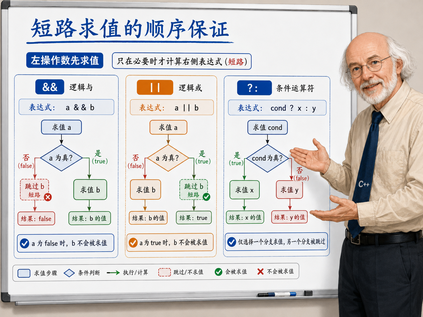 C++ 短路求值的顺序保证示意图