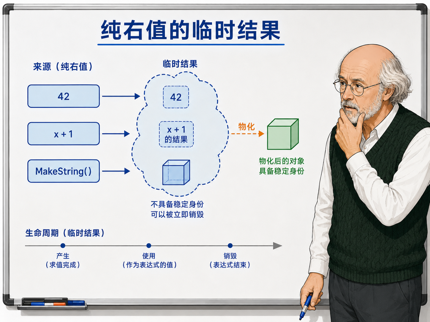 C++ 纯右值的临时结果示意图