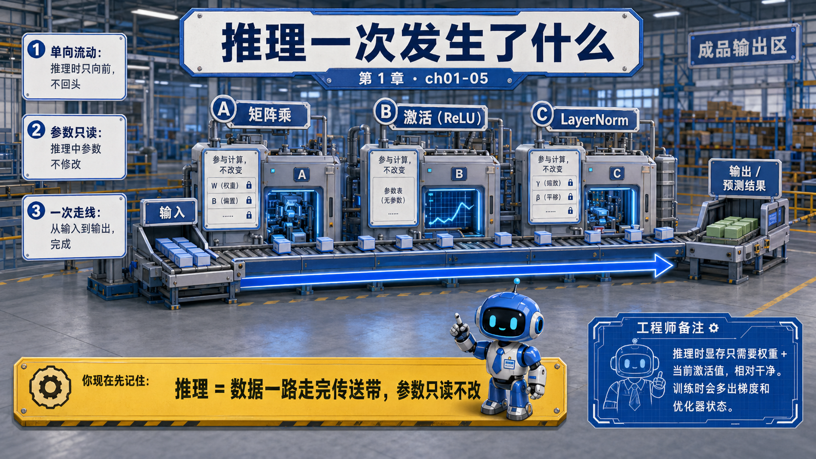 以工厂传送带为背景示意图