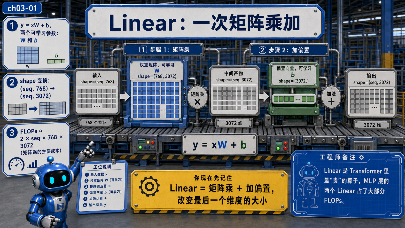 Linear:一次矩阵乘加示意图