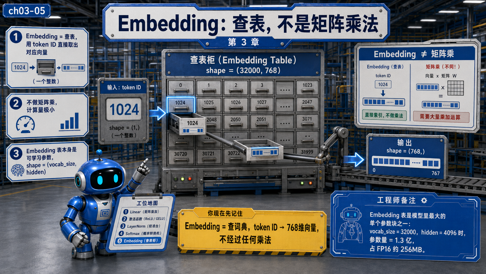 Embedding:查表,不是矩阵乘法示意图