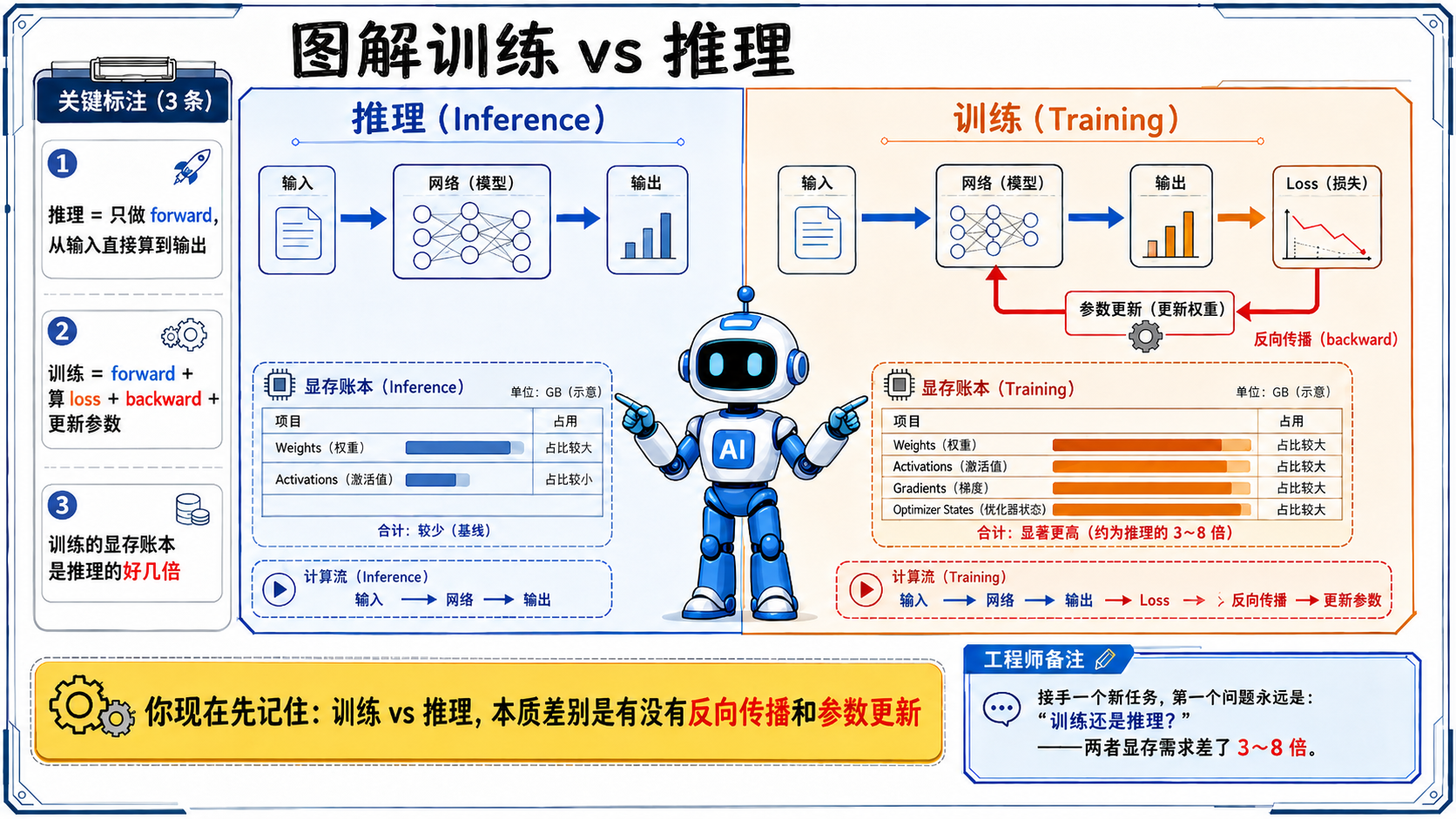 以图解训练 vs 推理为主题示意图