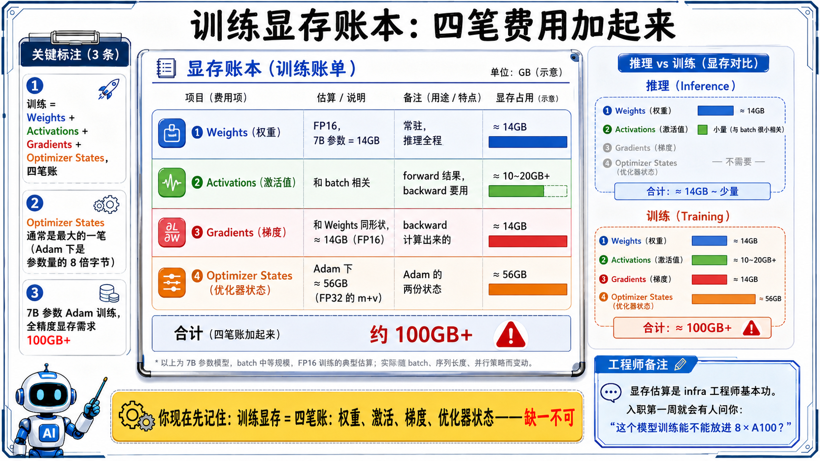 训练显存账本示意图
