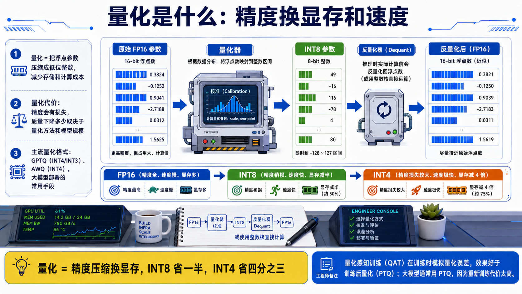 量化概念,即精度压缩换显存示意图