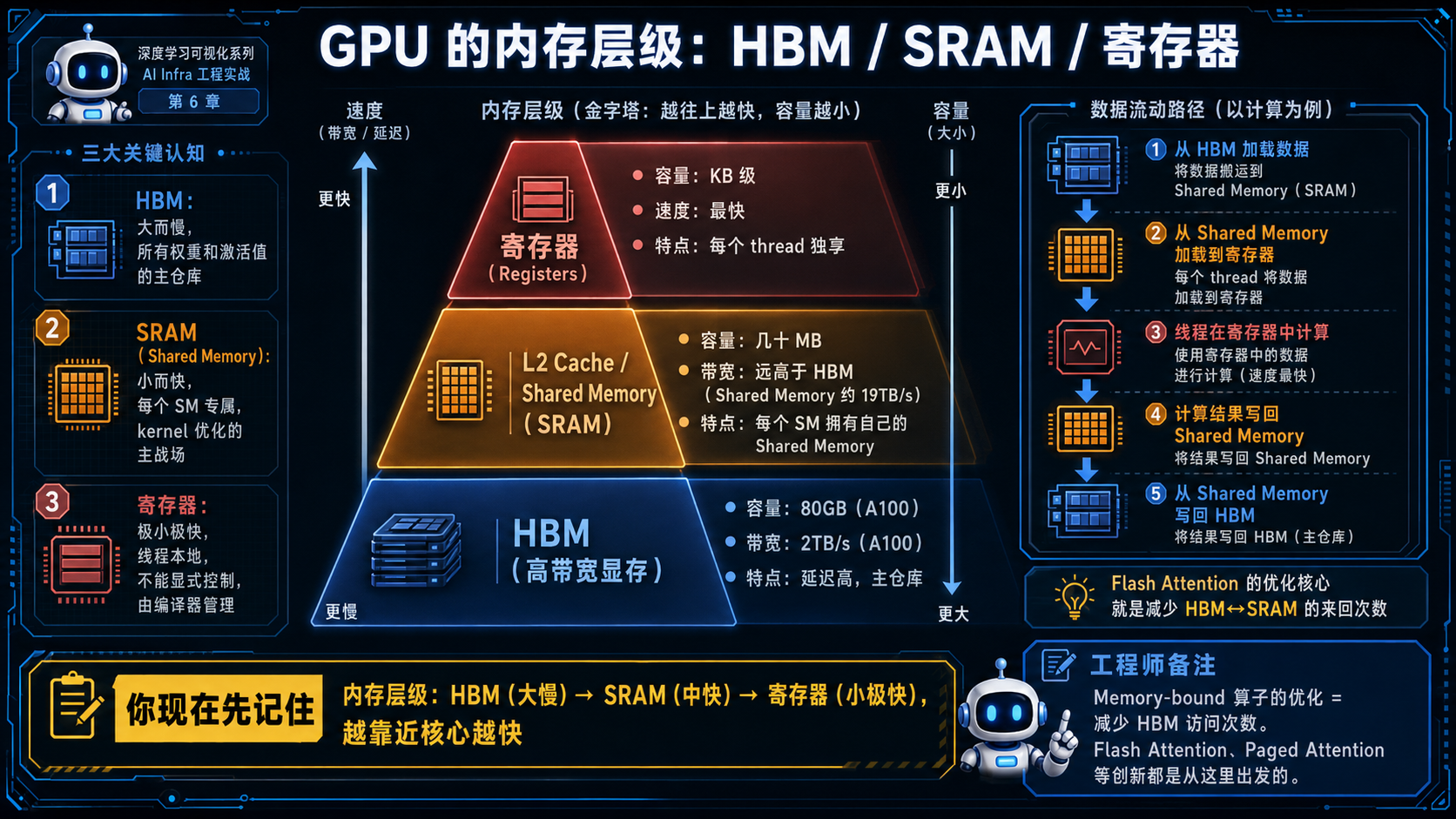 GPU内存层级金字塔示意图