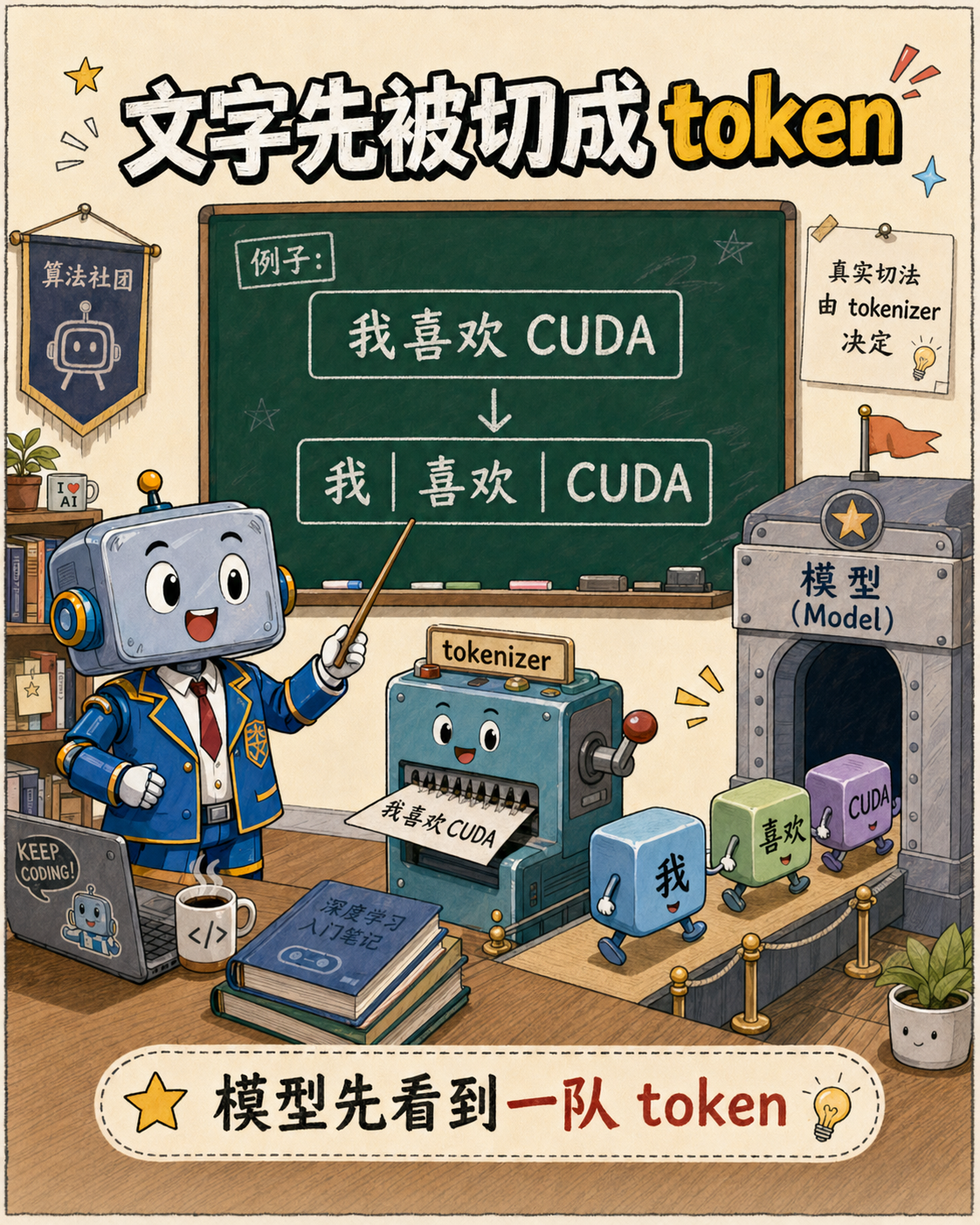 文字先被切成 token示意图
