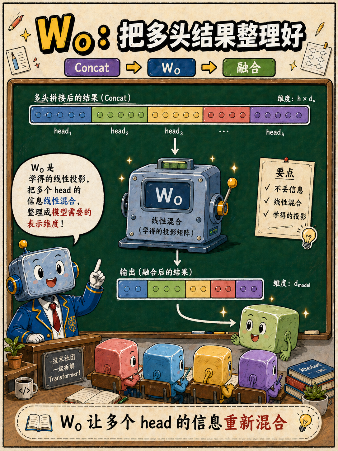 W_O:把多头结果整理好示意图