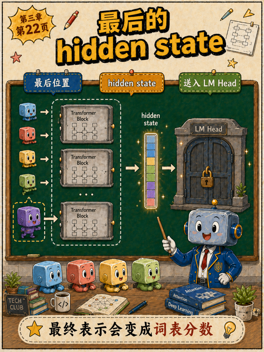 LLM生成模型中最后位置的hidden state示意图