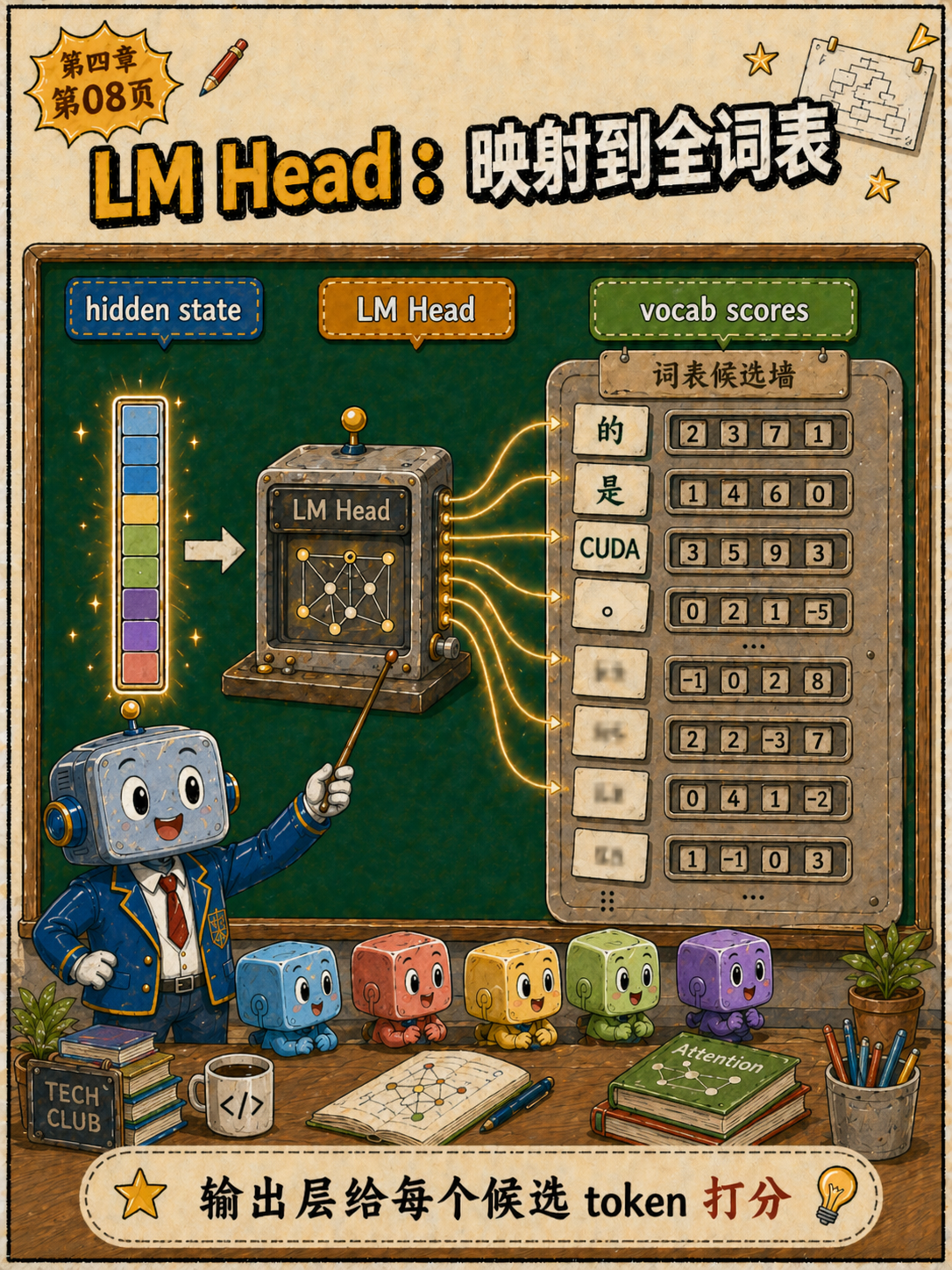 LM Head将hidden state映射到全词表示意图