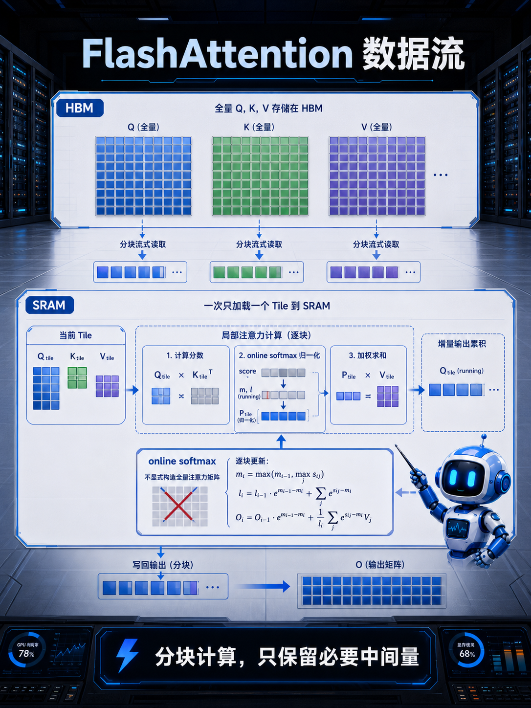 FlashAttention数据流示意图