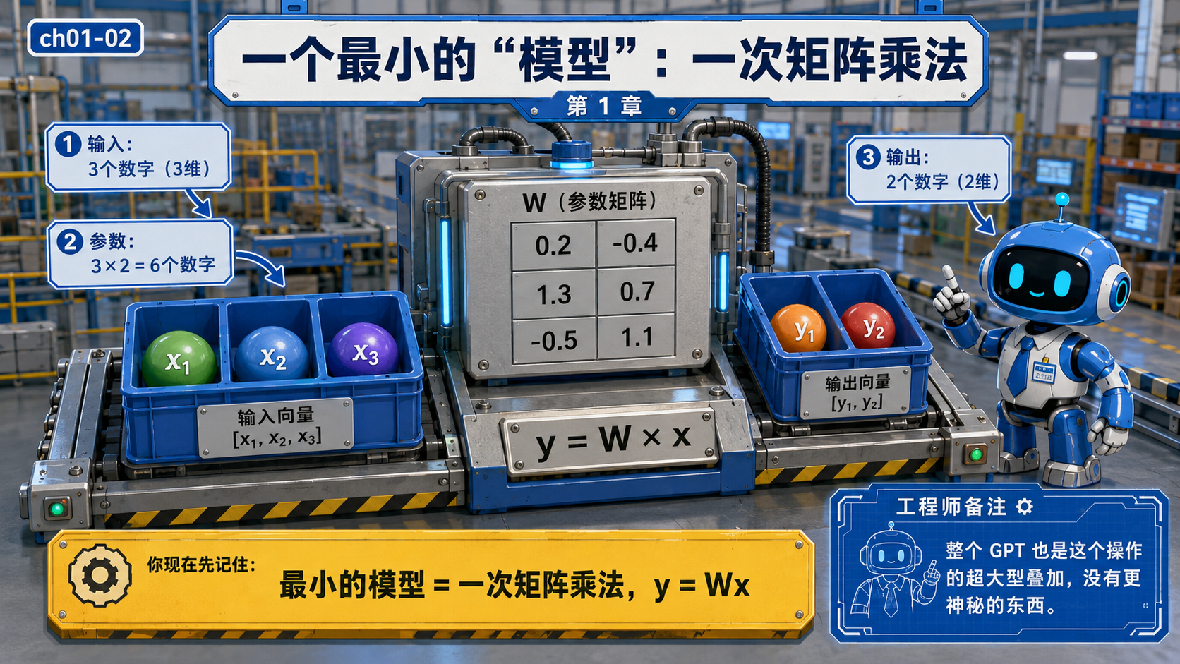 一个最小的‘模型’:一次矩阵乘法的场景示意图