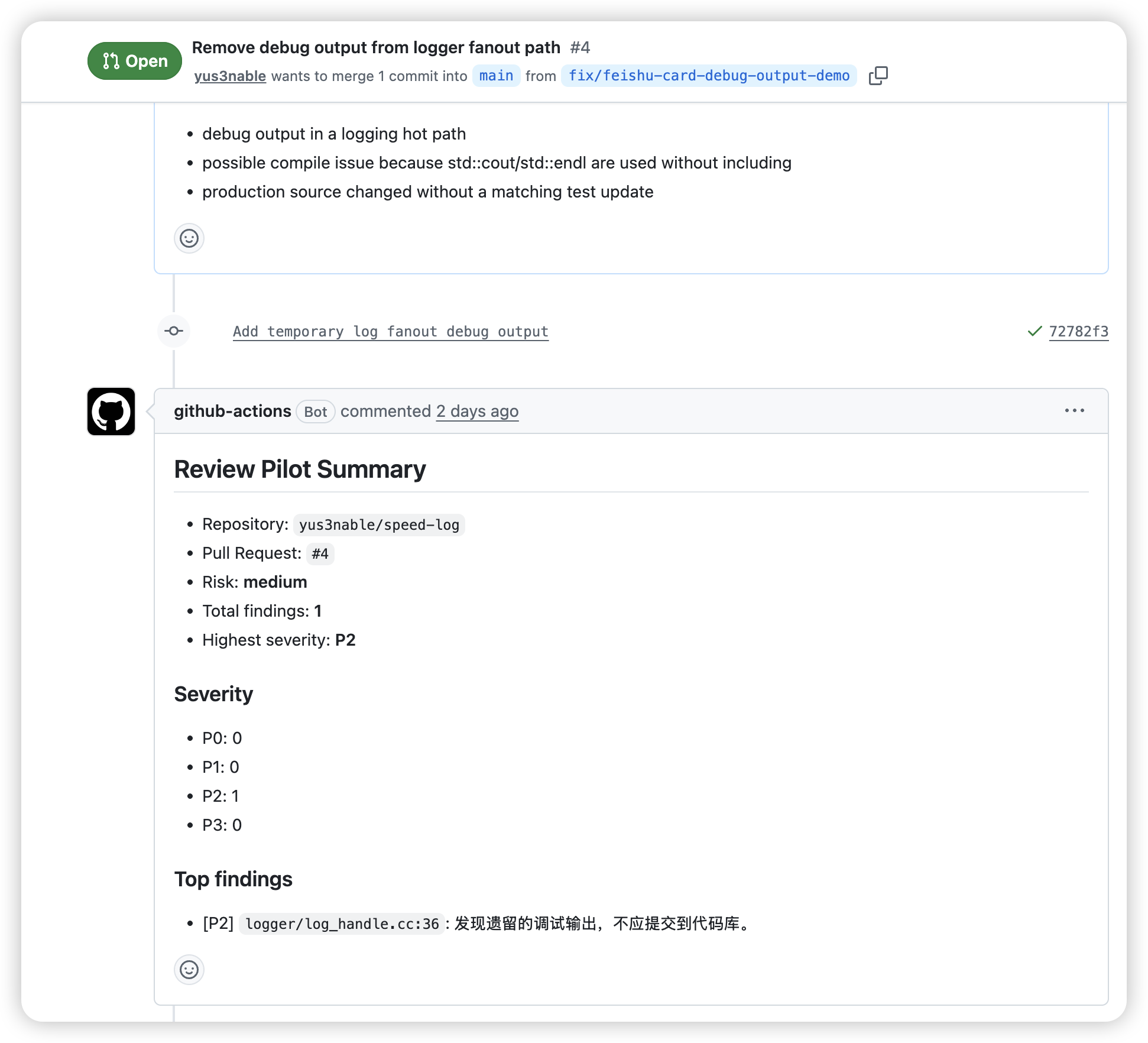 GitHub Actions 代码审查运行界面
