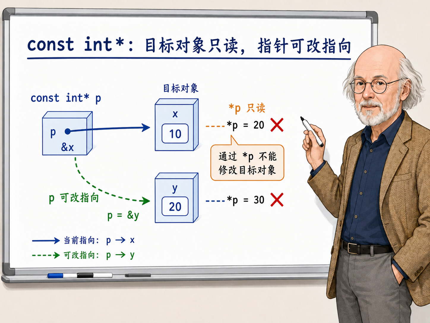 C++ const int*指针的特性示意图