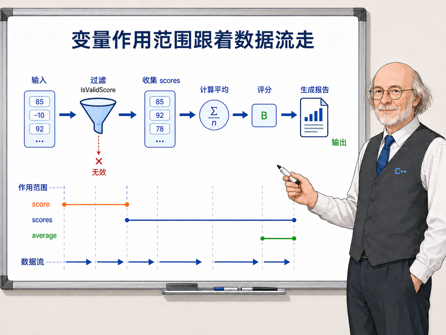 C++ 用函数拆开每个步骤示意图