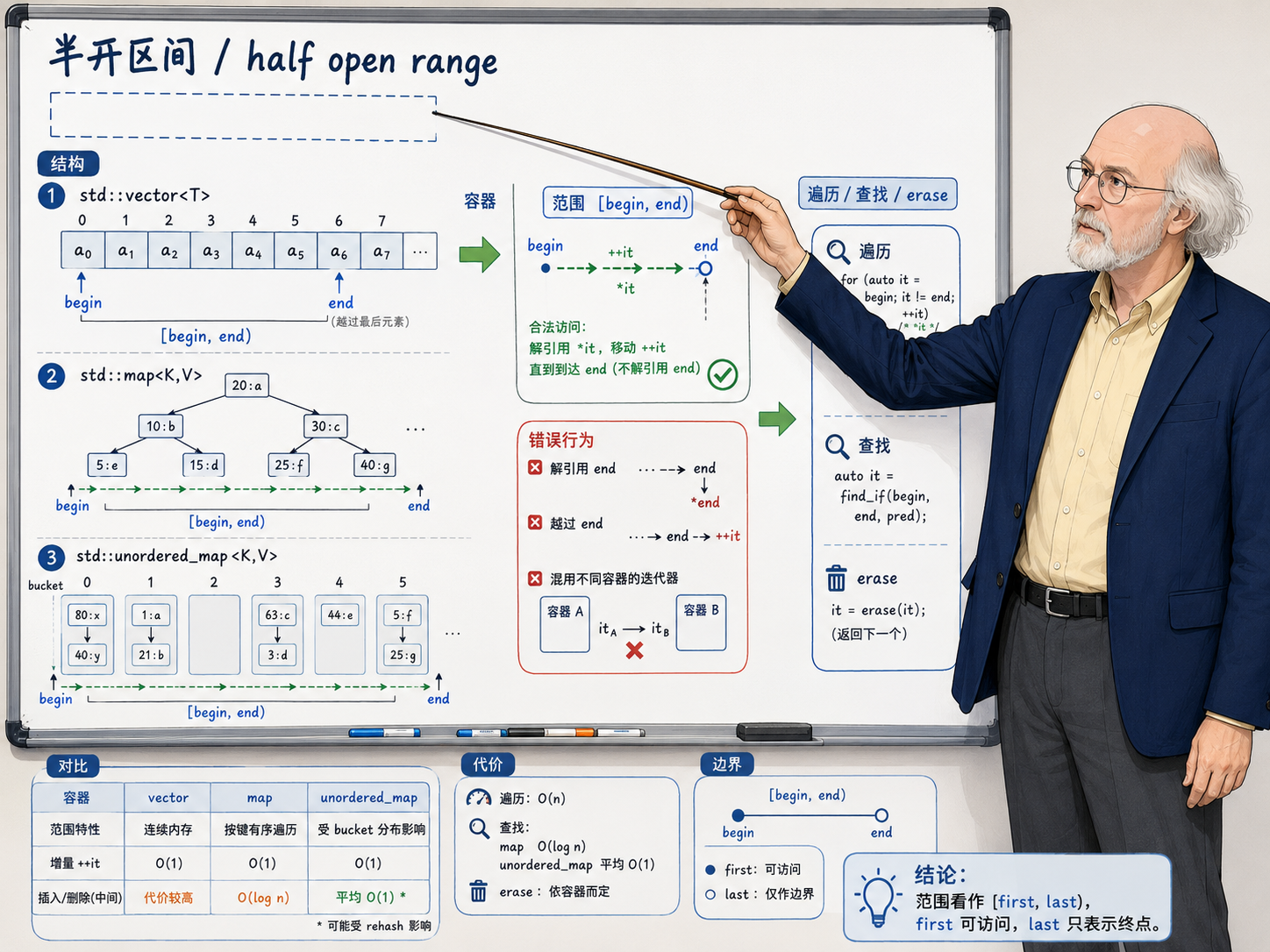C++ 半开区间(half open range)的概念示意图