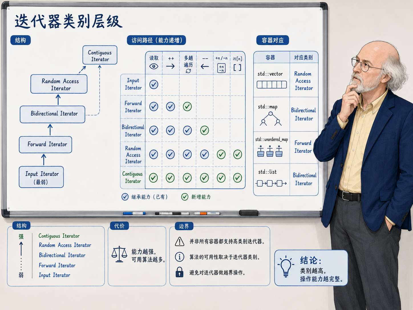 C++ 迭代器能力阶梯示意图