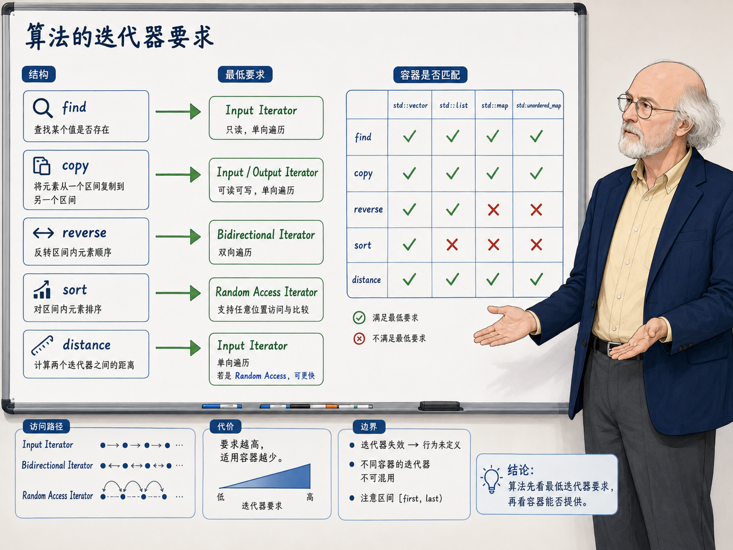 C++ 算法的迭代器要求示意图
