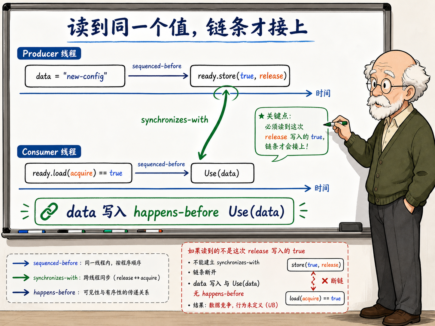 C++ release/acquire完成安全发布机制的原理示意图