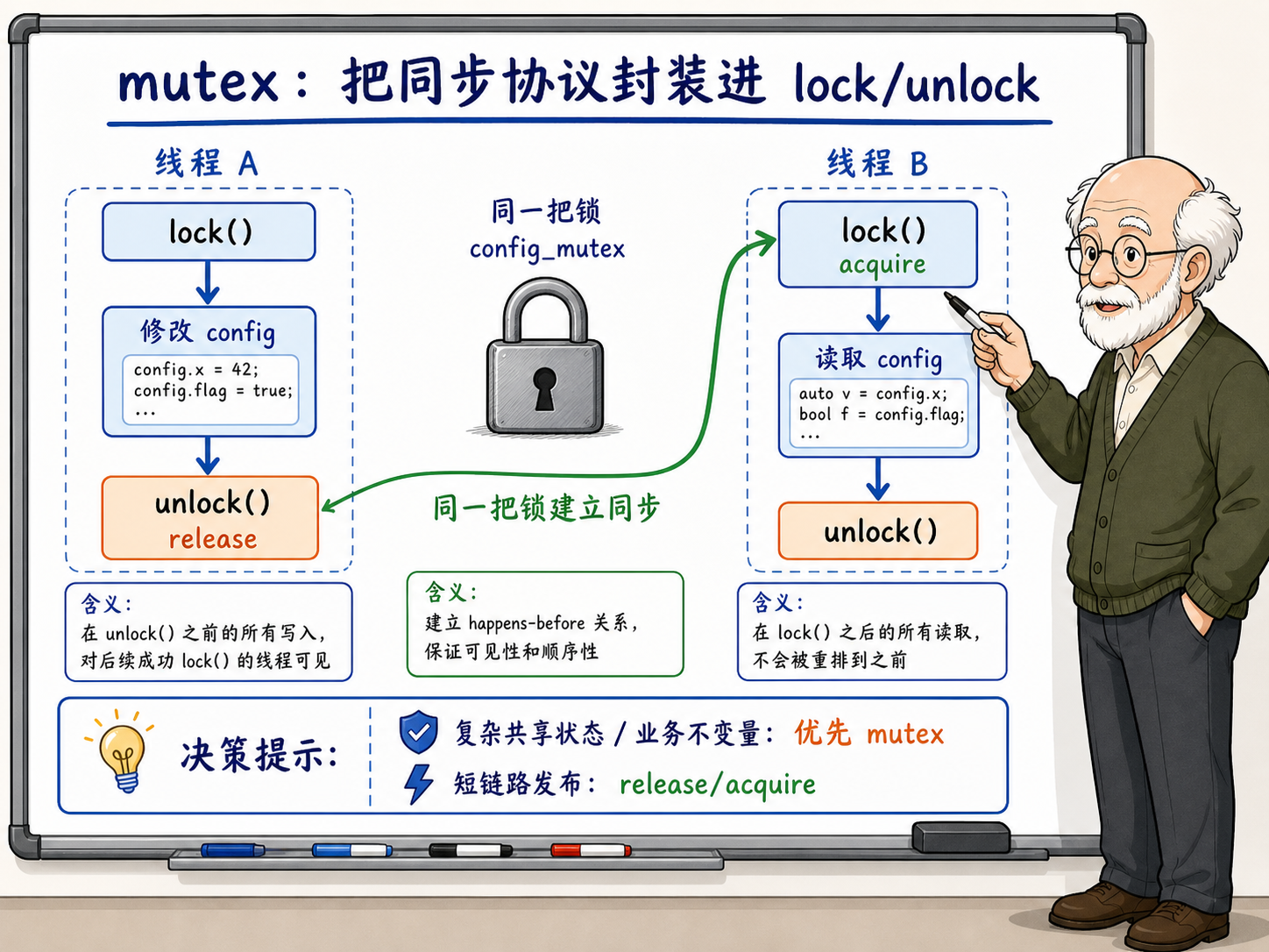 C++ mutex的使用示例示意图