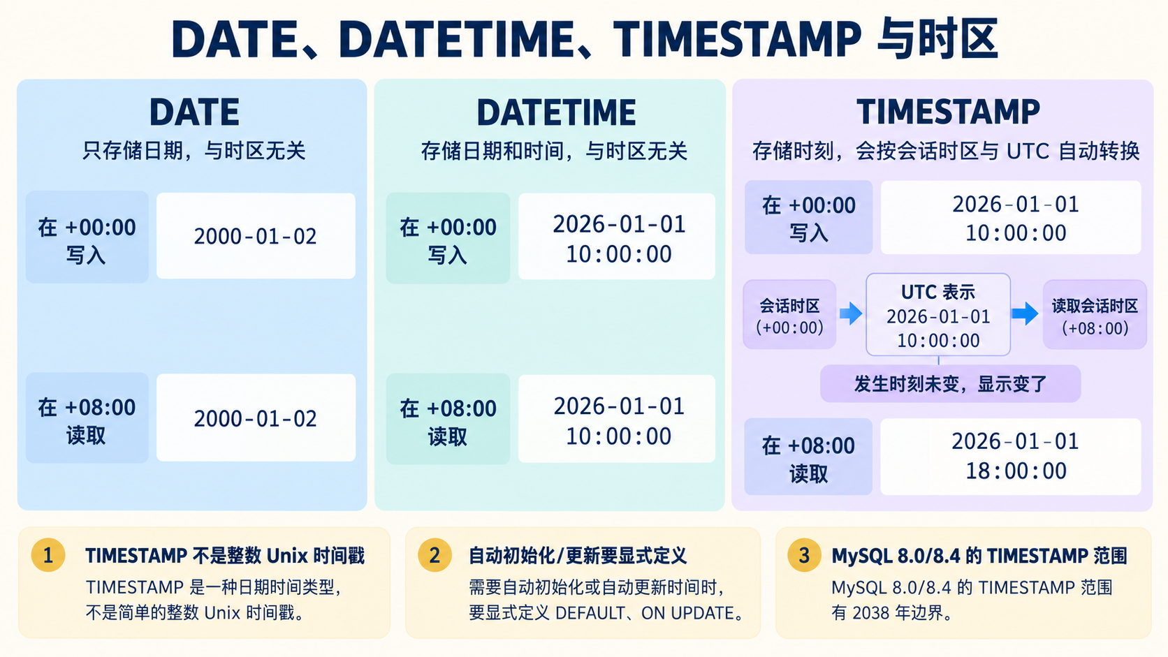 DATE、DATETIME、TIMESTAMP 与时区