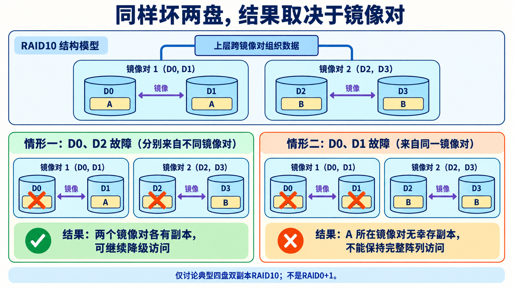 同样坏两盘，结果取决于镜像对