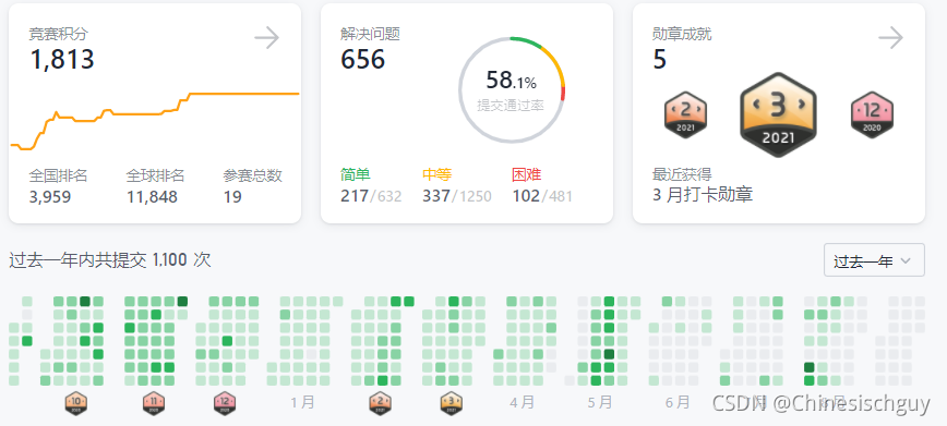 算法练习数量与持续提交记录示例