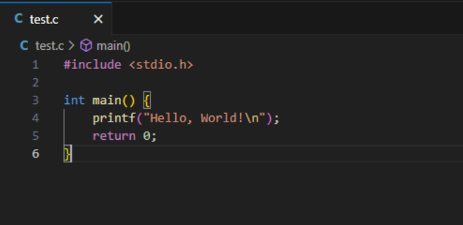 在 test.c 中编写 Hello World 程序