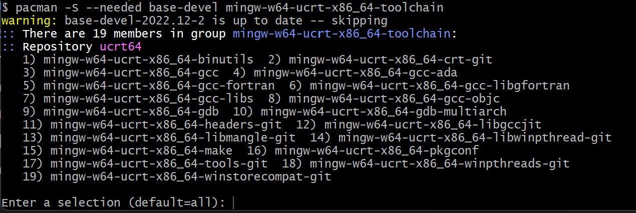 使用终端安装 MinGW-w64 编译工具链