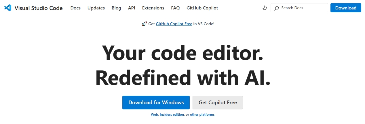 Visual Studio Code 官网下载页面