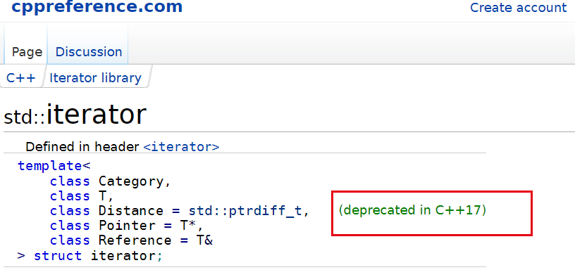 cppreference 中 std::iterator 在 C++17 被标记为 deprecated