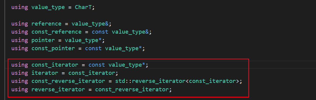 自定义迭代器的类型别名定义：value_type、pointer、const_iterator 等